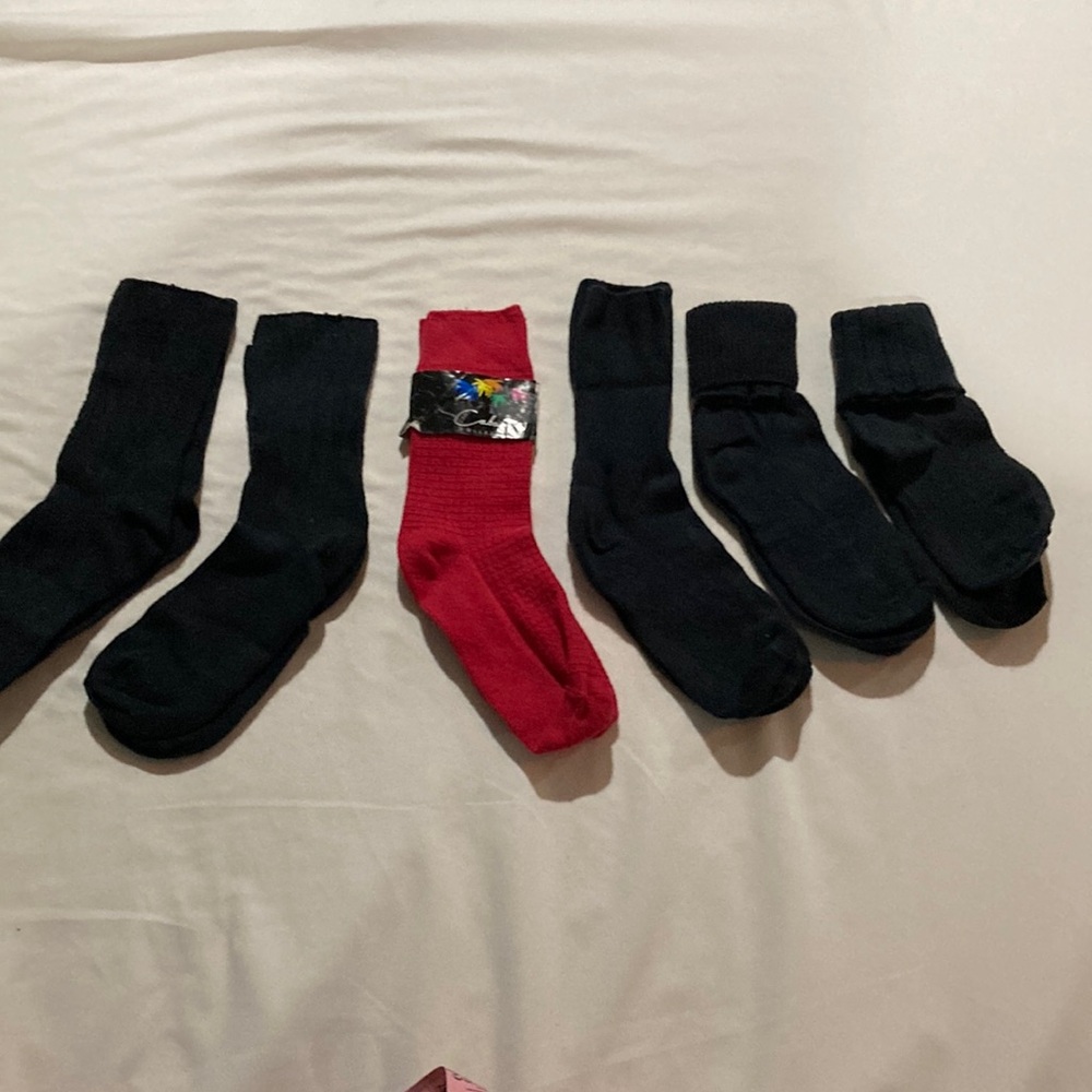 6 pairs Black and Red Socks for $5. Never worn